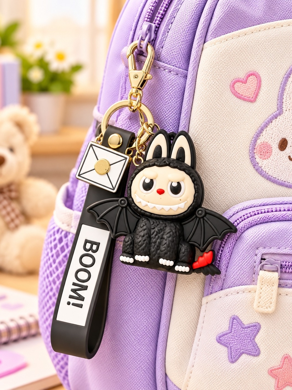 Kids Purple Cartoon Bat Keychain Backpack Charm - BOOM!